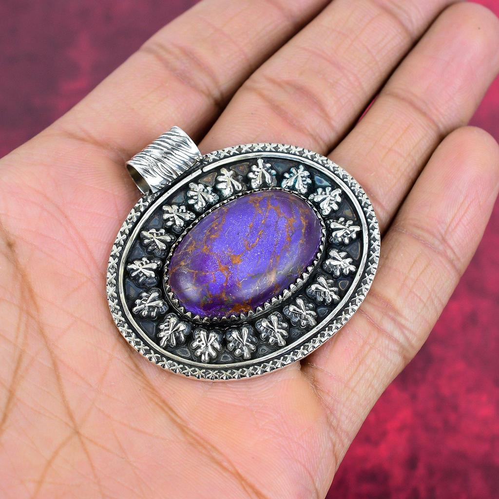 Подвеска из фиолетовой меди и бирюзы, ювелирные изделия из стерлингового серебра 925 пробы, подвеска из драгоценных камней, подарок для ее изысканных ювелирных изделий ручной работы