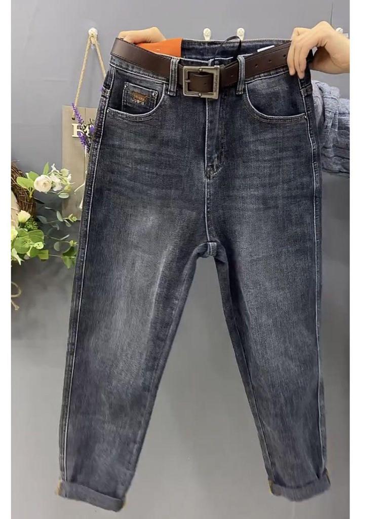 Женские джинсы больших размеров с высокой посадкой, свободного кроя, осень 2025, прямые, гаремы