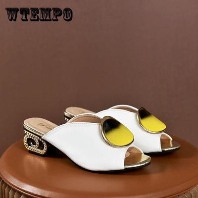 Однословные тапочки Женские летние модные сандалии на толстом каблуке и тапочки Женские полутапочки с открытым носком Универсальная верхняя одежда Туфли на среднем каблуке