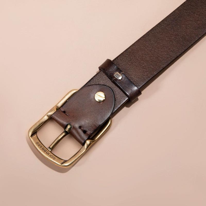 Мужской ремень из натуральной кожи первого слоя из натуральной коровьей кожи с пряжкой из меди в стиле ретро, повседневный ремень для джинсов