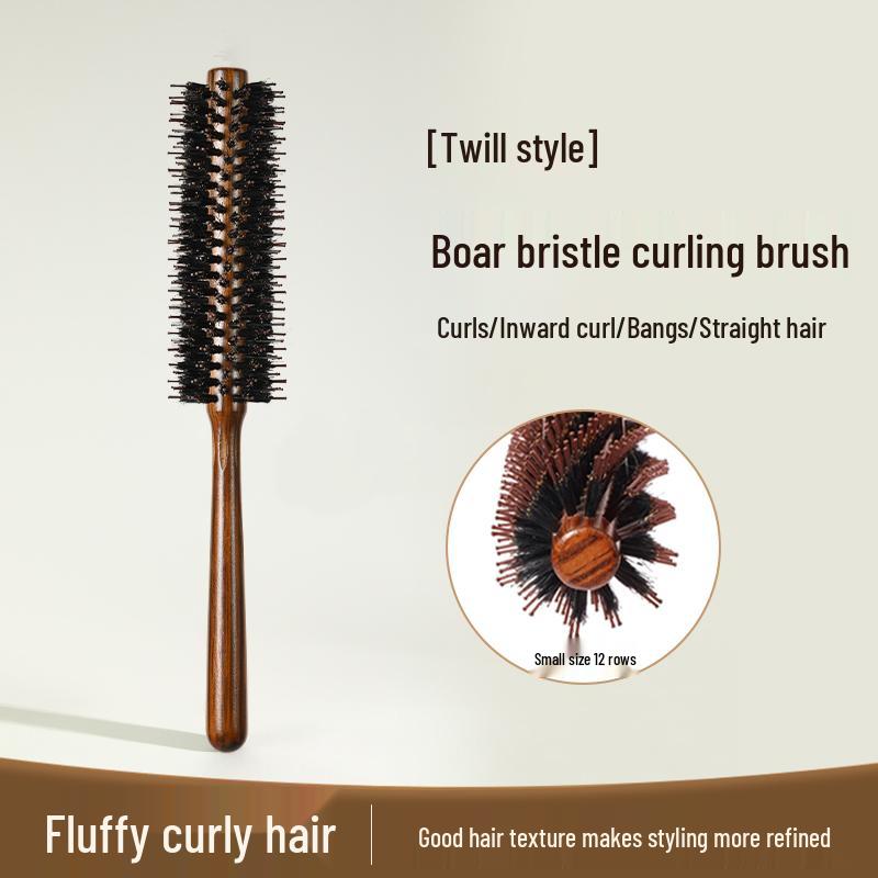 2025 Wooden Boar Bristle Anti-Static Curling Comb for Women's Long Hair - Round Barrel Hair Styling Roller