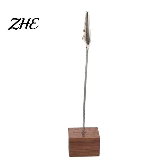 Desktop Memo Stand Wooden Cube Clip Stand, Note Display Solid Wood Square Base Business Receipt Organizer Card Holder, Vertical Holder for Wedding