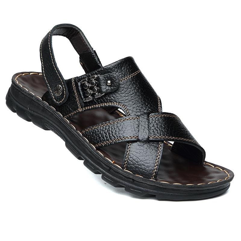 Мужские сандалии мужская верхняя одежда 2025 лето новая кожаная пляжная обувь сандалии двойного назначения дышащая воловья кожа папины кроссовки
