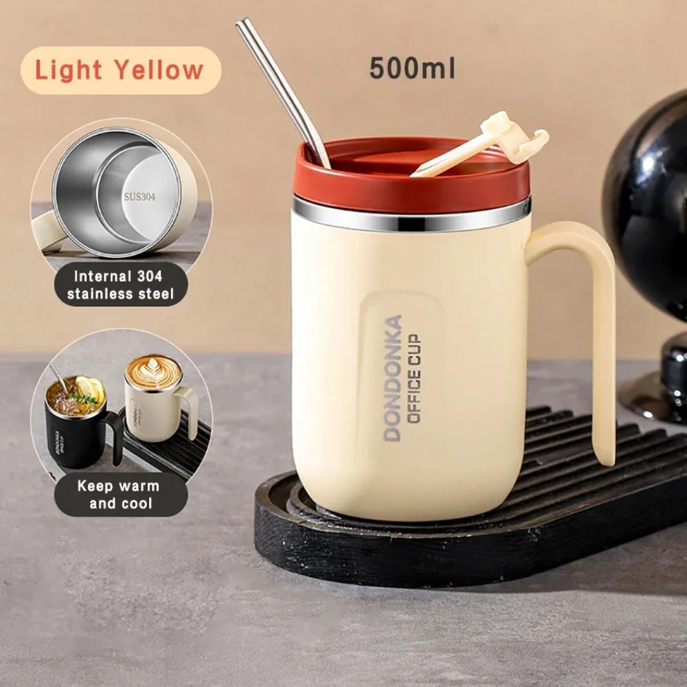 500ml Mug Office Portable Insulated Coffee Cup with Straw Travel Mug Handle Cup Drink Water Tea Milk Bottle Storage Tool