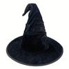 Черная бархатная шляпа ведьмы на Хэллоуин Стильный аксессуар для косплея с дизайном метлы, Идеально подходит для костюмированных вечеринок и тематических мероприятий, Без батарейки