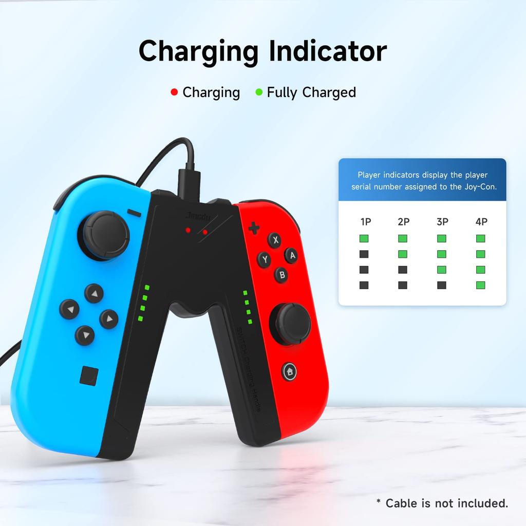 Зарядное устройство для контроллеров Nintendo Switch с поддержкой моделей Nintendo Switch OLED, рукояткой Joy-Con, V-образным индикатором Joy-Con и (черный)