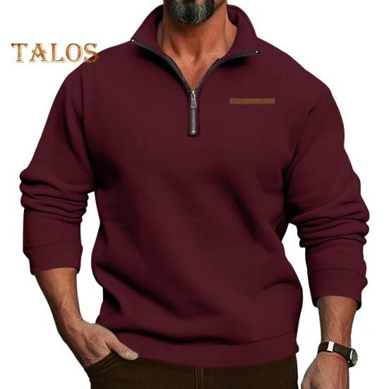Fall Winter Men Sweatshirt Half Zipper Stand Collar Loose Solid Color Thick Plush Elastic Cuff Pullover Casual Holiday Sport Top
