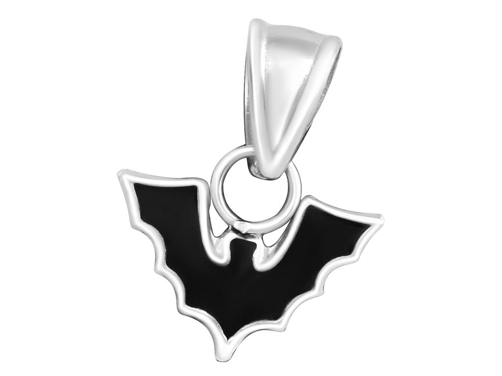 Short Silver Women' Black Small Bat Necklace with Enamel Silver 45