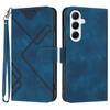 For Samsung Galaxy A56 5G Wallet Case Line Imprinted PU Leather Phone Cover with Strap