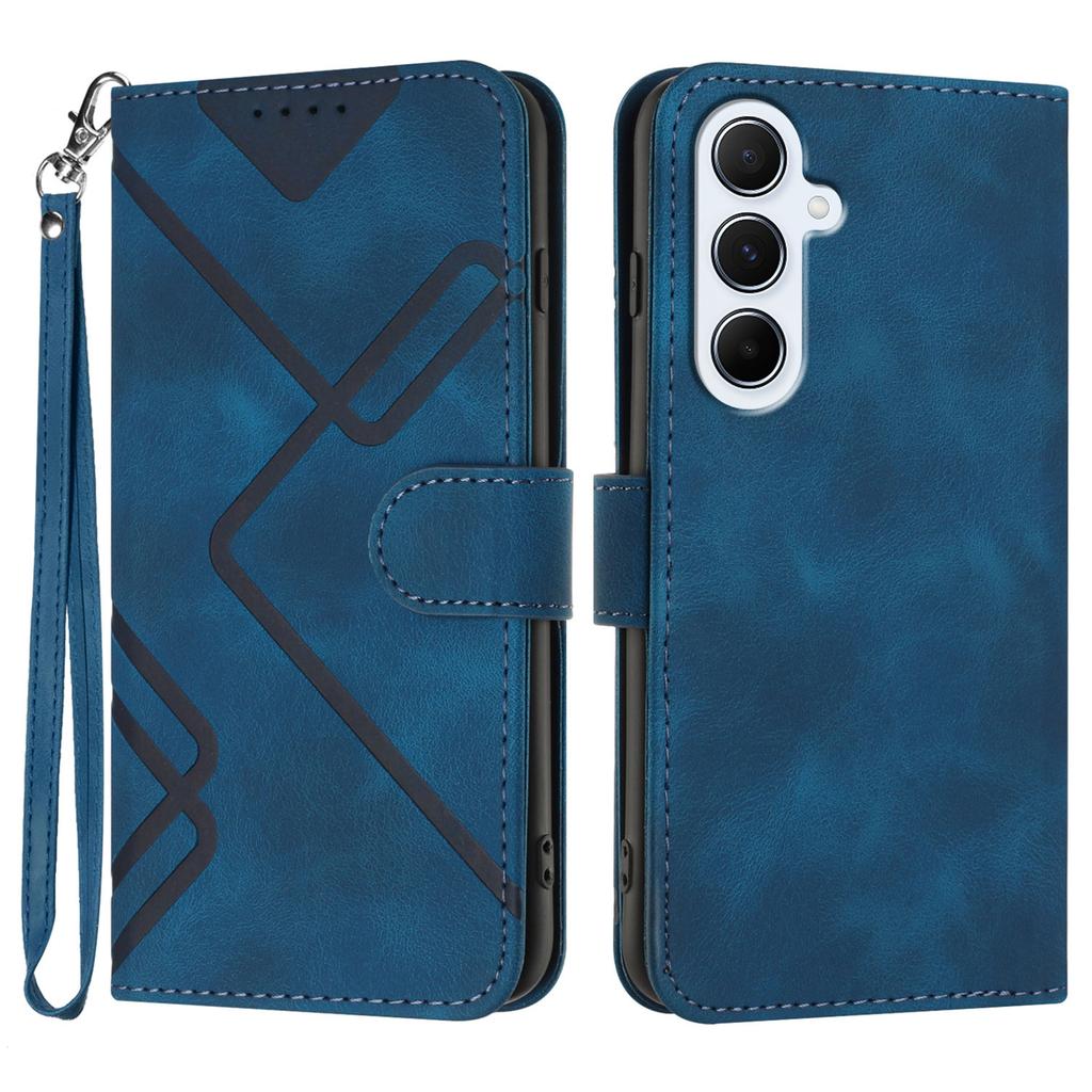 For Samsung Galaxy A56 5G Wallet Case Line Imprinted PU Leather Phone Cover with Strap