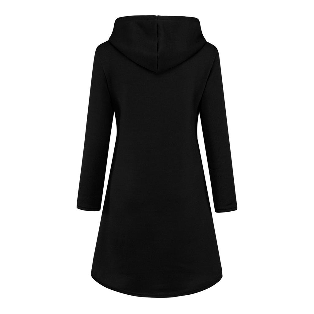 Женский длинный свободный повседневный однотонный пуловер с капюшоном на шнурке с большим карманом