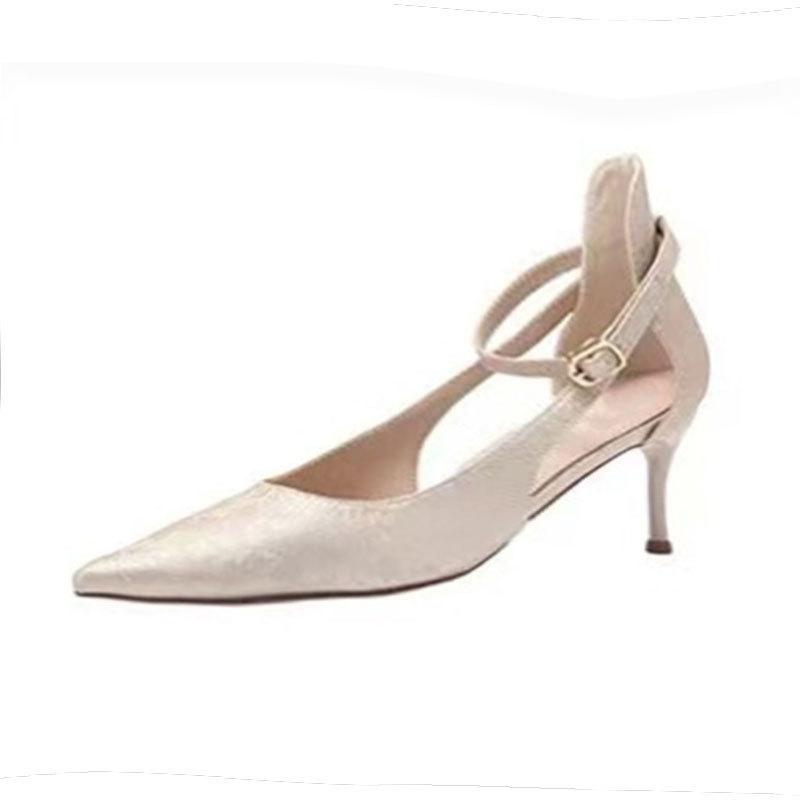 Soft Leather French Pointed Head Shallow Mouth Single Shoes Women's Spring and Autumn Summer New Beautiful Temperament Stiletto High Heels