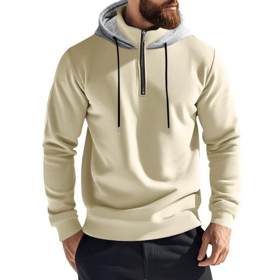 Осень-зима Мужская толстовка с капюшоном на молнии со свободными эластичными манжетами Теплый пуловер средней длины в стиле хип-хоп Однотонный топ для занятий спортом на каждый день