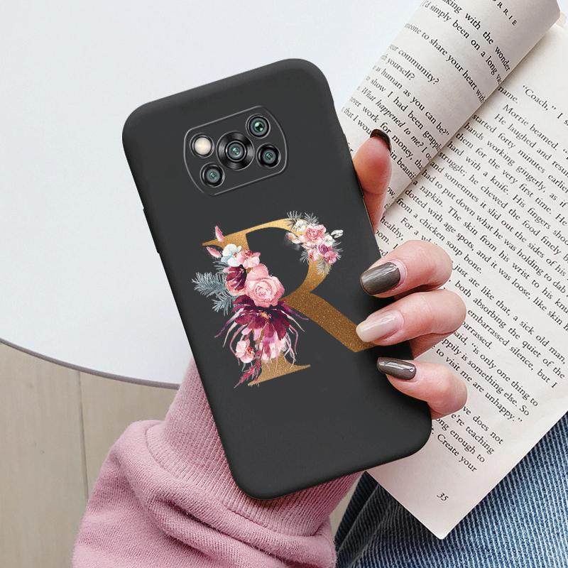 Чехол-буклет для Poco X3 NFC PocoX3 Pro Задняя крышка Ретро Цветы Розовый Черный Мягкий ТПУ Чехол с инициалами Для Xiaomi Poco X 3 Pro