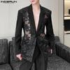 Men See Through Splicing Lace Suit Party Long Sleeve Mesh Sheer Blazer