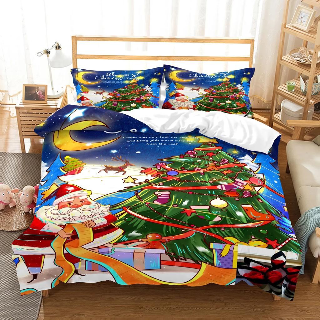 Winter Snowflakes Bedding Set Red Celebrate Christmas Home Decor Snow Elk Santa Claus 3D Printed Duvet Cover For Boy Girl Adult