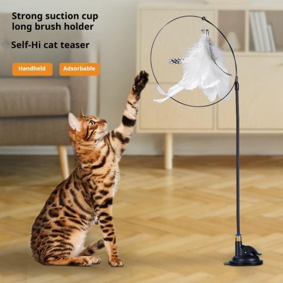 Cat Wand Feather Toy Interactive Cat Feather String Teaser with Suction Cup