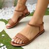 Fashion 2025 Summer New Women's Open Toe Sandals Round Toe Flat with Weave Elastic Band Sandals Outdoor Plus Size Casual Beach Shoes