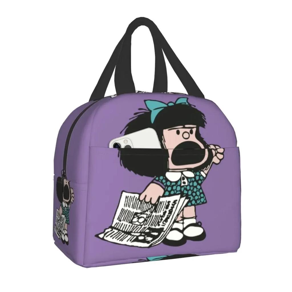 Mafalda Quino Comics Thermal Insulated Lunch Bag Resuable Lunch Box for Women Kids Outdoor Camping Travel Food Storage Bags