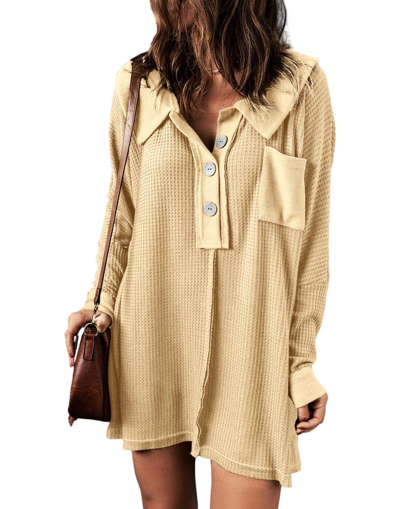 Azura Exchange Абрикосовый вафельный трикотажный топ с длинными рукавами на пуговицах