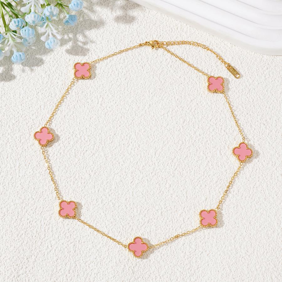 7 цветов 13 мм Двусторонняя титановая сталь Четырехлистный клевер Ожерелье Не теряет цвет 18k Легкая роскошь Женское ожерелье