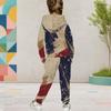 Girls Hooded Long Sleeve US Flag Printed Kangaroo Pocket Top Cuffed Pants Two Piece Outfit