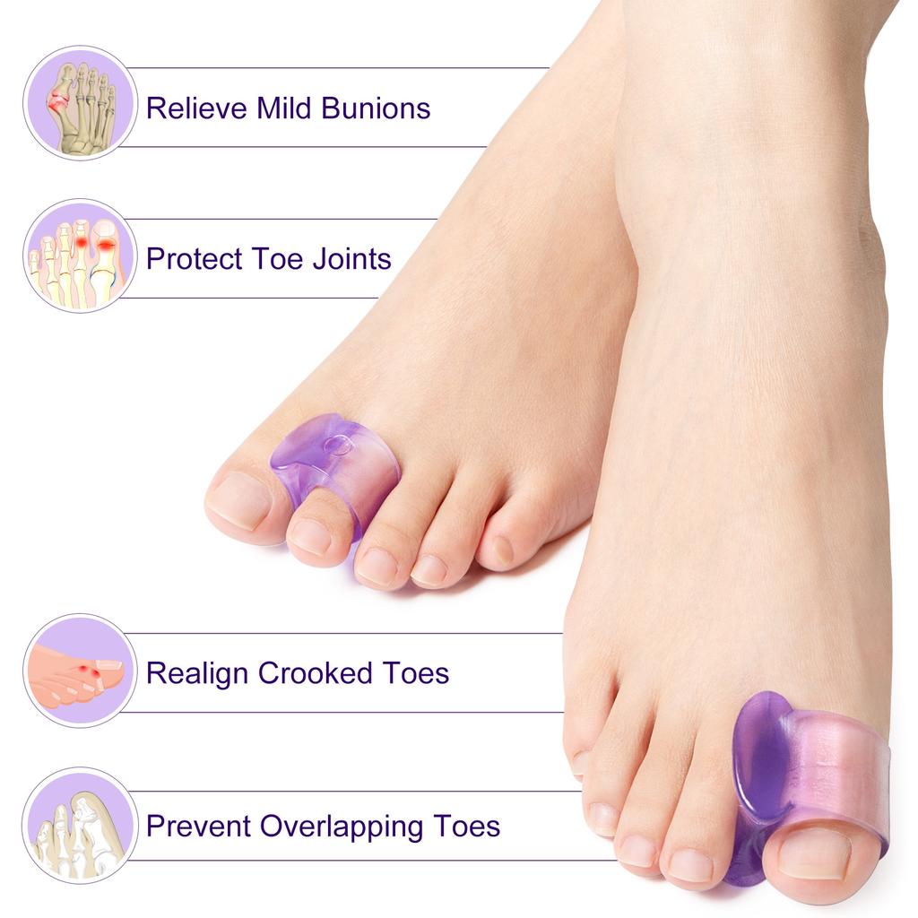 Sumifun 4 Pairs of Purple One-toe Hole Soft Silicone Toe Separators Multiple Yards Toe Cover Toe Corrector Toe Protector Foot Care