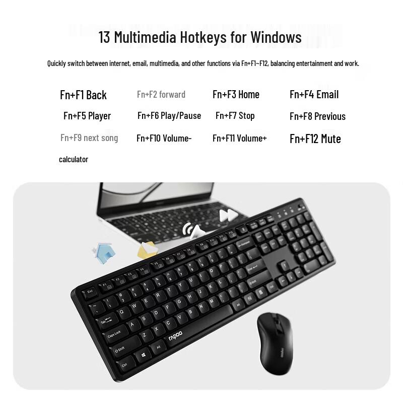 Rapoo X2800S Full-Size Wireless Keyboard and Mouse Combo