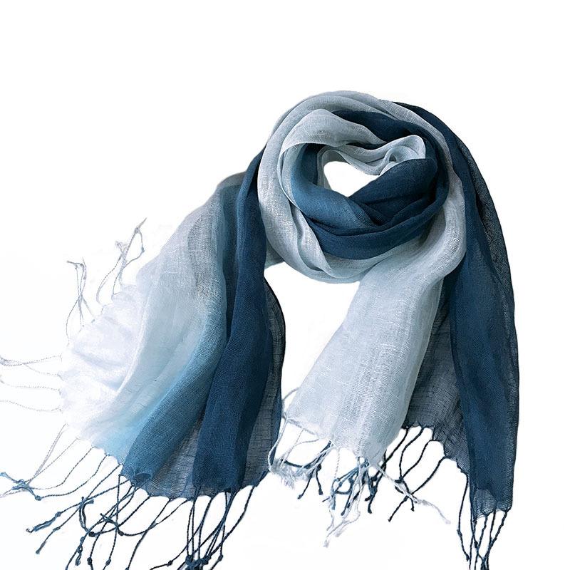 Gradual Change Color Hanging Dye Scarf Japanese Literary And Artistic Versatile Temperament Fringed Hemp Silk Scarf Women Solid Color Linen Scarf