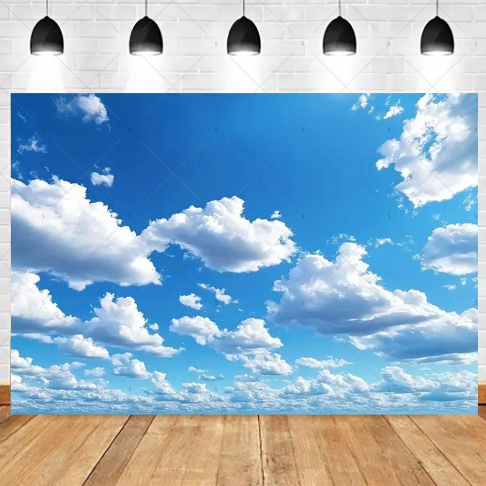 Dreamy Blue Sky And White Clouds Photography Backdrop Supplies Natural Scenery Wedding Party Decor Background Photo Shoot Props