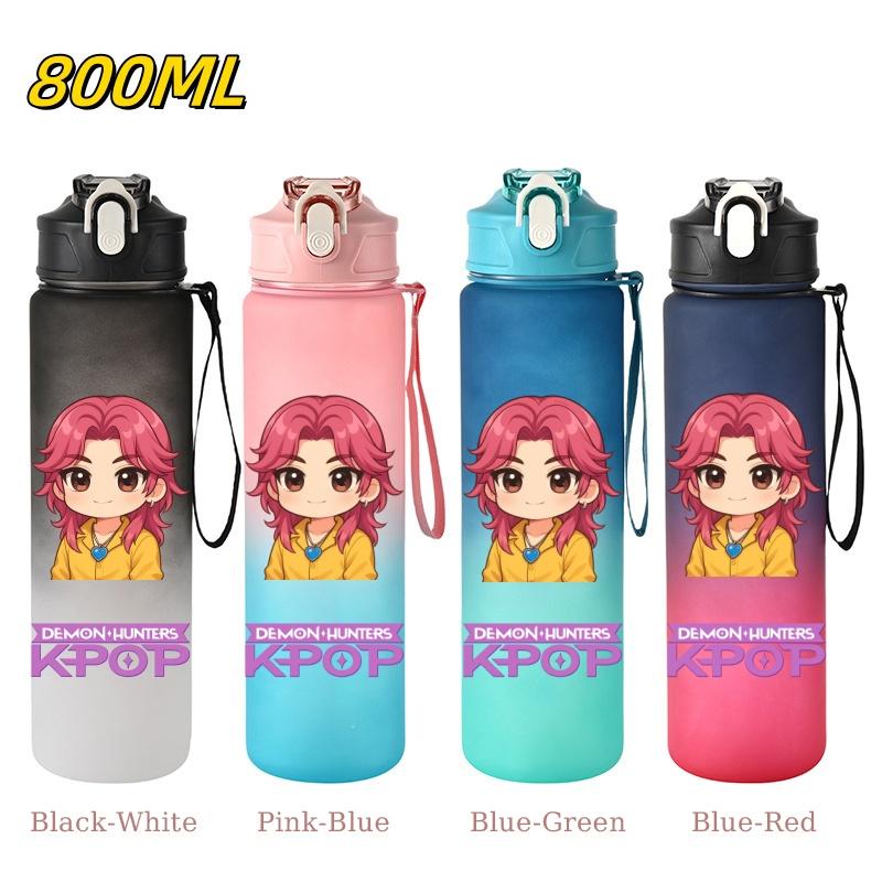 800ML KPop Demon Hunters Gradient Cartoon Pattern Big Capacity Straw Water Cup Outdoor Portable Sports Drink Bottles Travel Mug