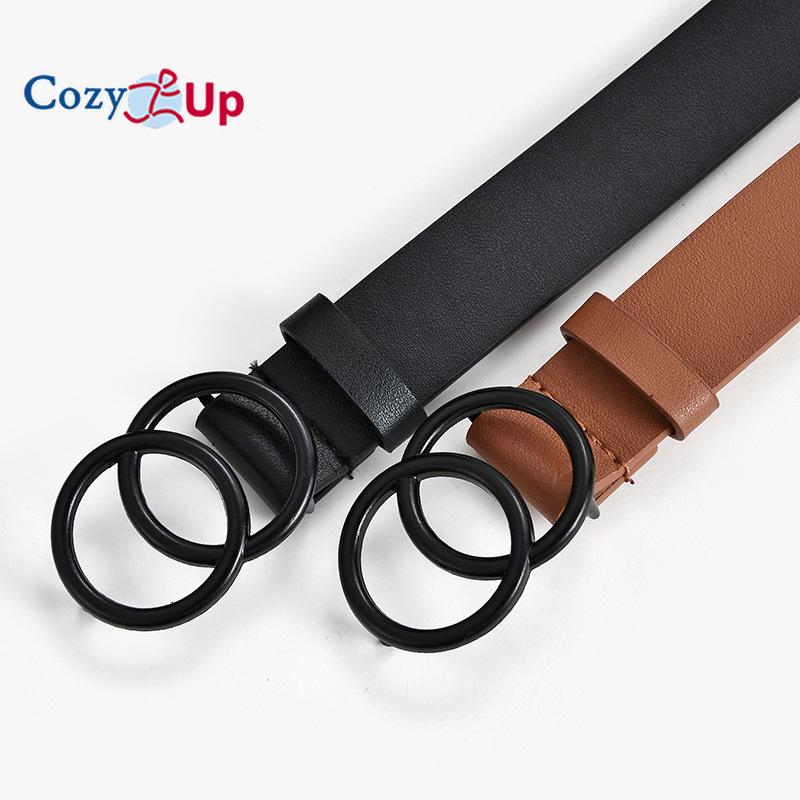 Cozy Up European and American Double Circle Black Buttons Women's Belt Fashion Decorative Jeans Belt Women