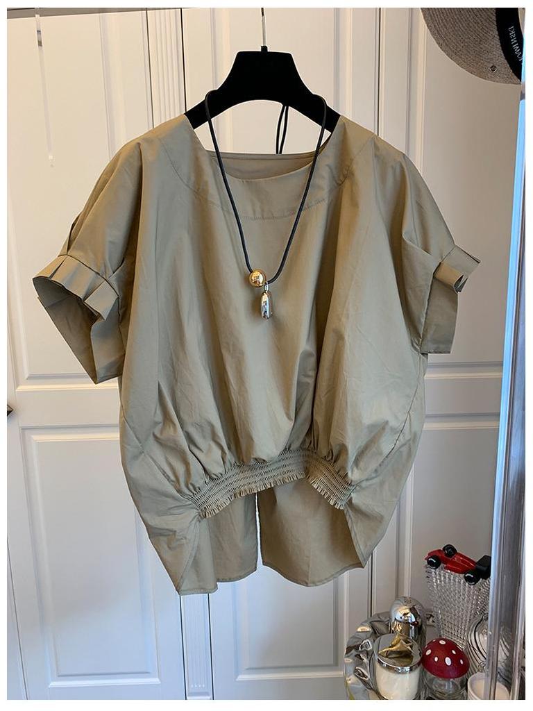 In-Stock Korean Style Bowknot Slit Short Sleeve Women's Pullover Top