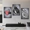 Abstract Couple Sculpture Metal Statue Lovers Wall Art Pictures Posters and Prints Canvas Painting for Living Room Decoration