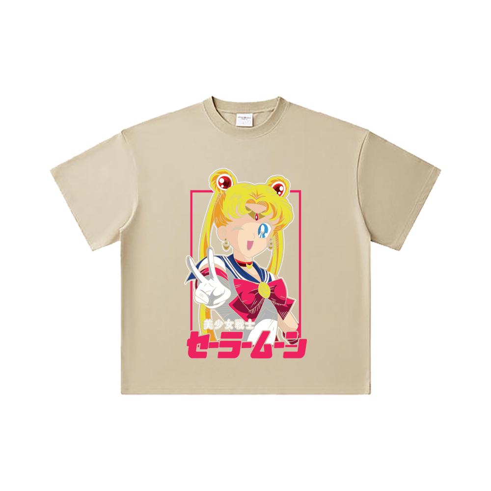 Хлопковая футболка унисекс с принтом Minako из Sailor Moon V9, 260 г/м², двойная пряжа, 32 нити, 100% хлопок, плотная