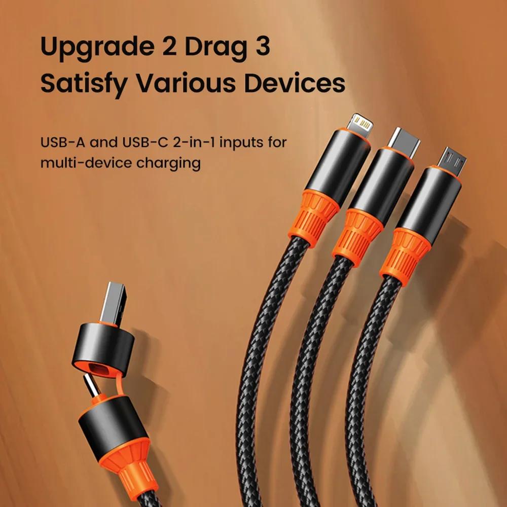 2 в 3 1,2 м кабель для быстрой зарядки Micro USB Type C кабель Lightning для Samsung Xiaomi Huawei для iPhone 16 15 14 13 Pro телефон зарядное устройство USB кабель для передачи данных
