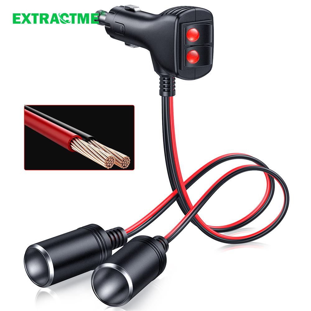 1 на 2 автомобильных разветвителя розетки, порт зарядного устройства 16AWG 12/24 В, 2-канальный разветвитель с предохранителем 10 А