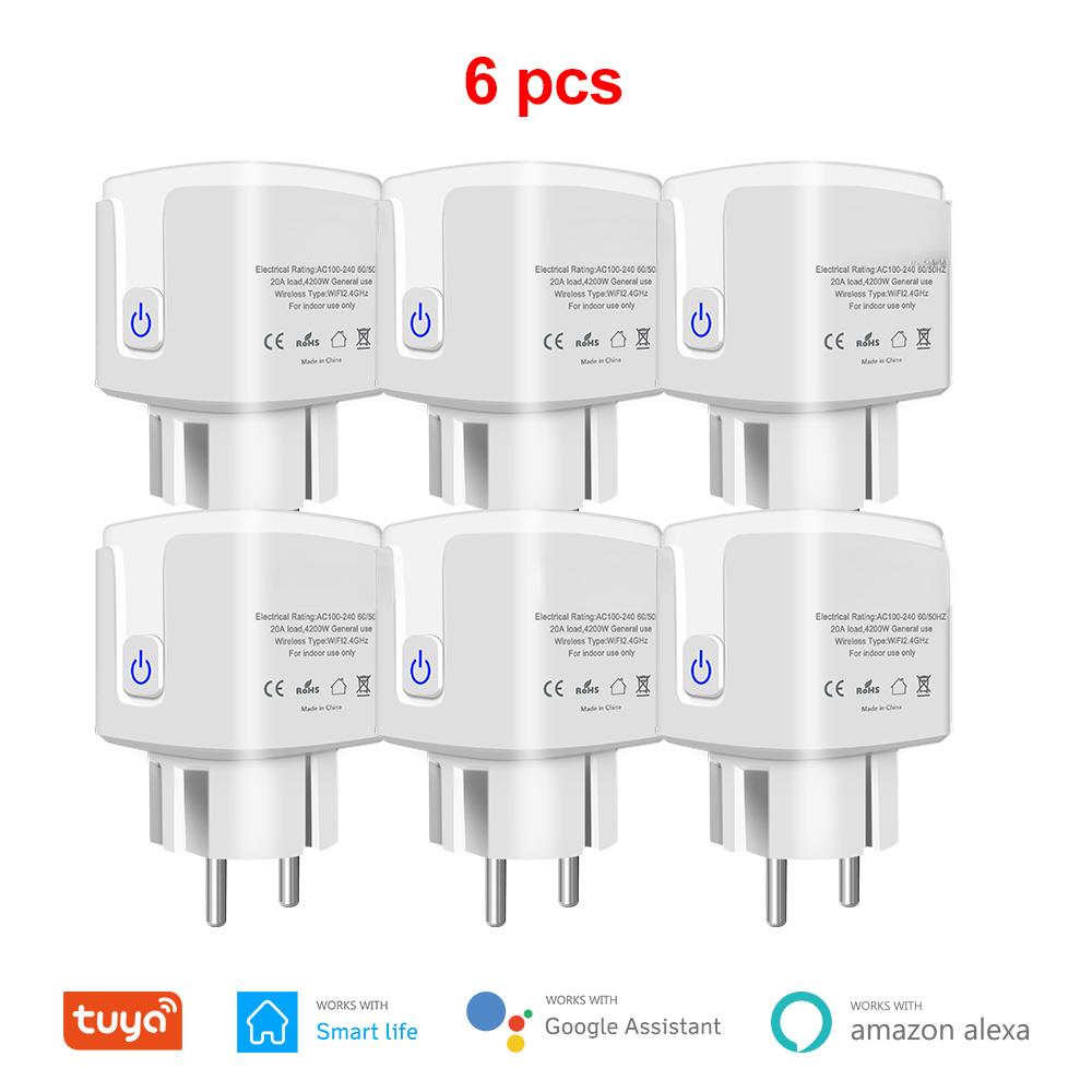Умная розетка Tuya Wi-Fi, 20 А, умная розетка европейского стандарта с функцией таймера монитора мощности, 4200 Вт, совместимая с Alexa Google Home