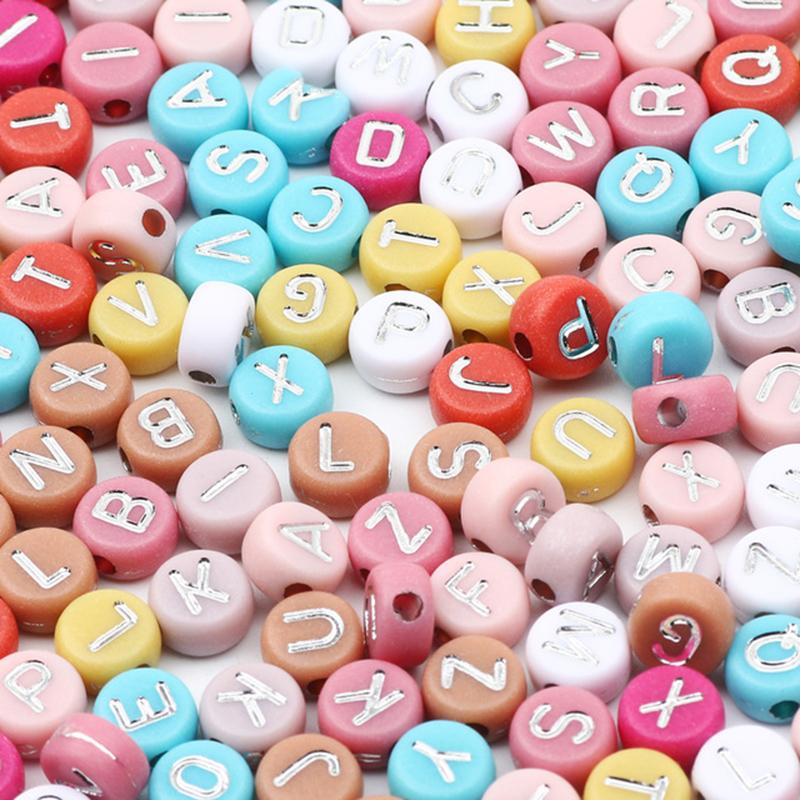 100Pcs Acrylic Flat Letter Beads Alphabet Round Smile Spacer Loose Bead For Diy Jewelry Bracelet Charm Supplies