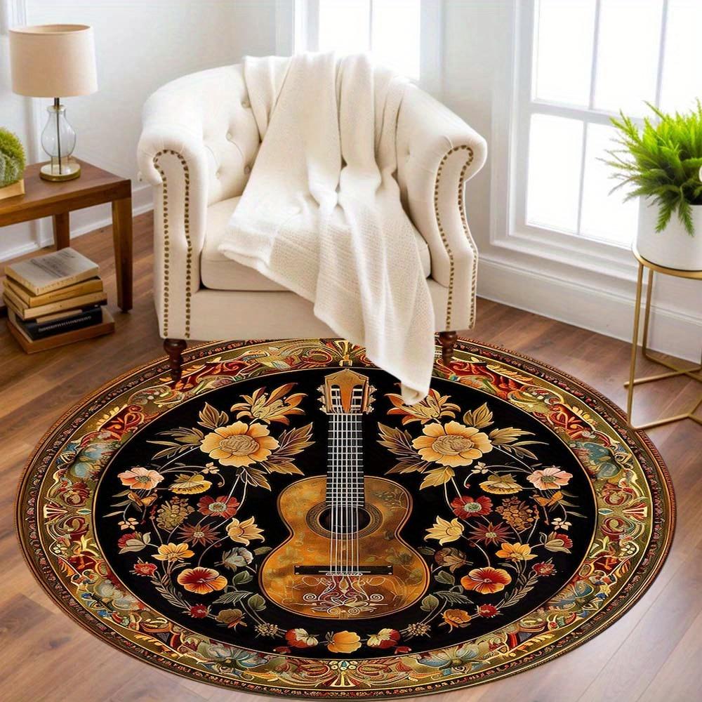 1 Piece Guitar Round Rug Suitable For Living Room Bedroom And Kitchen Home Decoration Room Decoration Gift For Friends And Family