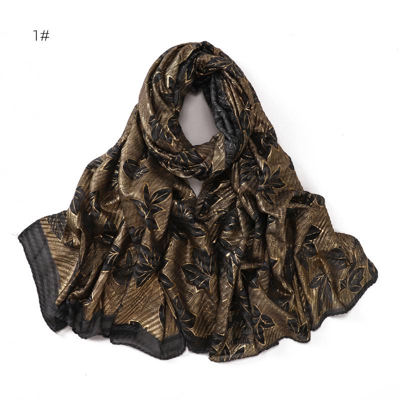 80*180cm Women Leaf Striped Cotton And Linen Long Hijab Fashion Scarf Lady Wraps Shawls Muslim Headband Islamic Scarves