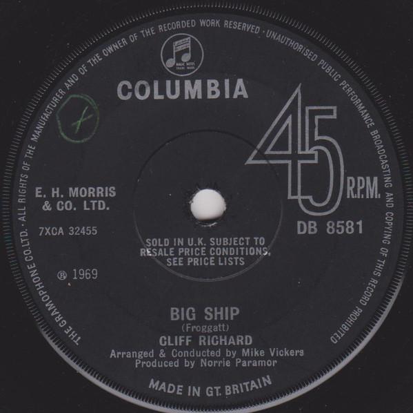 7inch Record CLIFF RICHARD - Big Ship DB8581 Columbia 1969 UK Pop Used