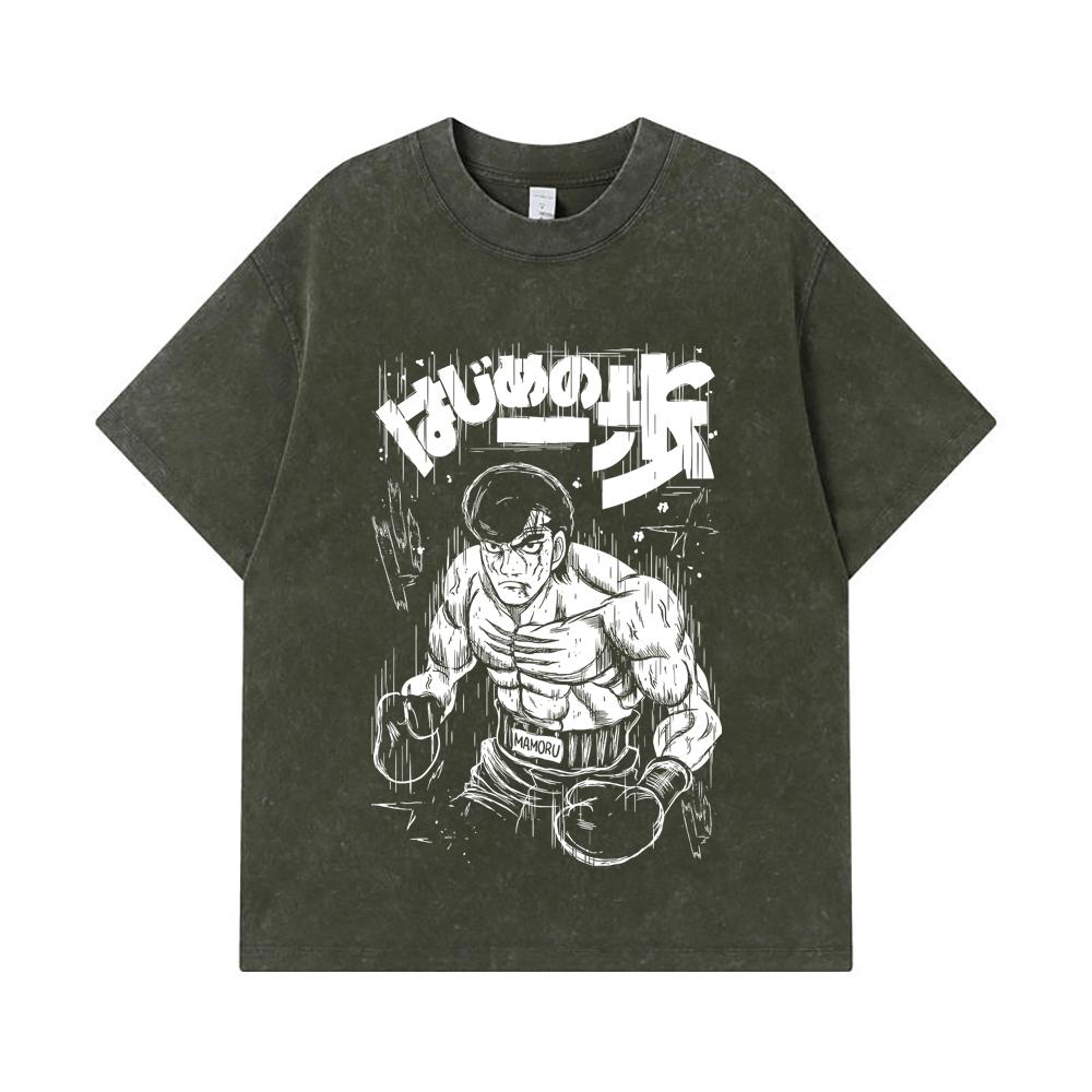 275 GSM Washed T-shirts 100% Cotton Hajime no Ippo V6 Mamoru Print Unisex Heavy Cotton T Shirt