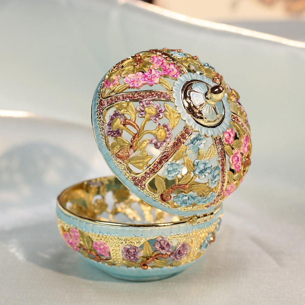 Европейский стиль Эмалевая шкатулка для украшений Металл, инкрустированный бриллиантами Расписанная вручную Хранение украшений Шкатулка для колец Уникальный Семь сокровищ Перегородчатая эмаль