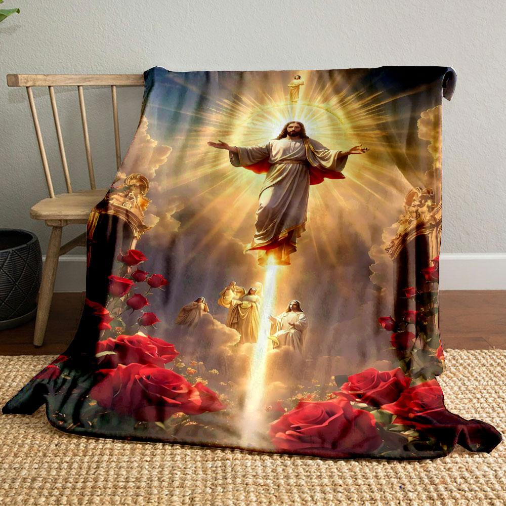 Jesus Roses Halo Blanket Printed Blanket for Living Room Bed Couch lunch break Soft Cozy Blanket for Friend's festival Gift