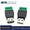 Адаптер USB-5P Terminal, без пайки, штекер USB 2.0 Male A, зеленый клеммный разъем