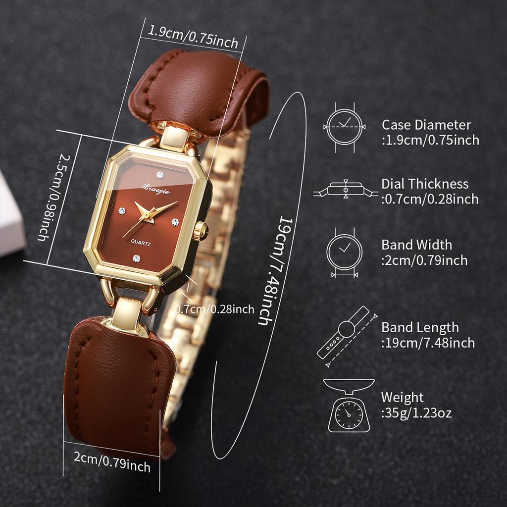 Xiaomi 5PCS/Set Fashion Rectangle Women Watches Elegant Leather Strap Quartz Wristwatches Heart Jewelry Set Reloj Mujer (Without Box)