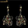 Vintage Elegant Color Flower Zircon Two Tone Dangle Earrings Women Anniversary Wedding Party Gifts
