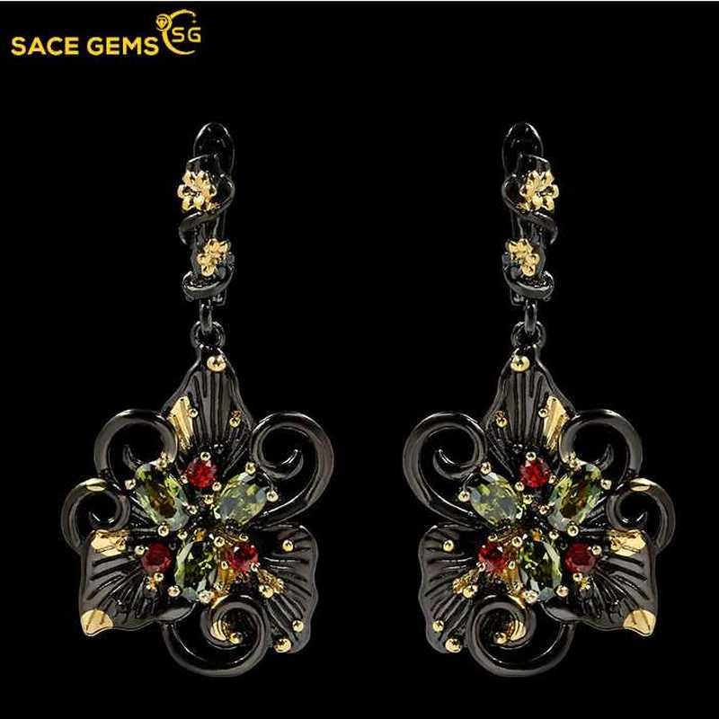 Sace Gems Винтажные элегантные цветные цветочные циркониевые двухцветные висячие серьги для женщин, подарки на годовщину свадьбы