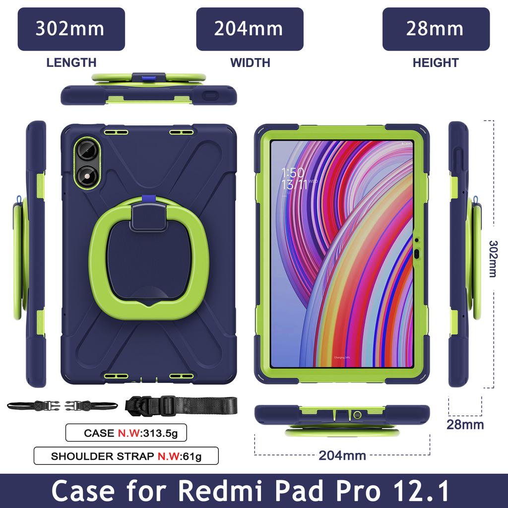 Rugged Soft Silicone Tablet Case for Xiaomi Redmi Pad 2 Pro 12.1 Inch Built in Kickstand Shockproof Kids Cover